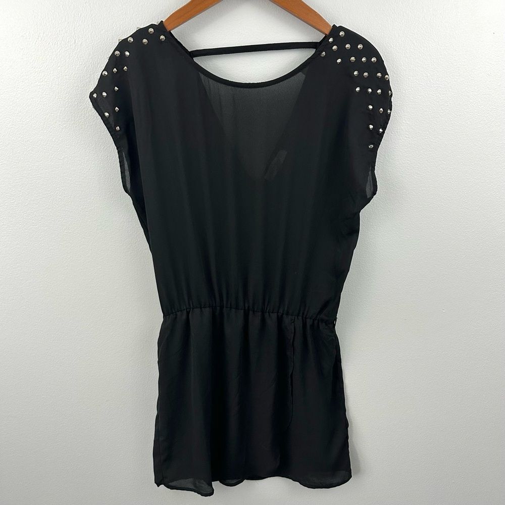 Umgee Black Silver Studded Mini Dress NWT Size Small Moto Chic Party Date Night
